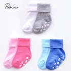 Теплые носки для новорожденных мальчиков и девочек, хлопковые нескользящие носки, зимние однотонные, ярких цветов, 2019