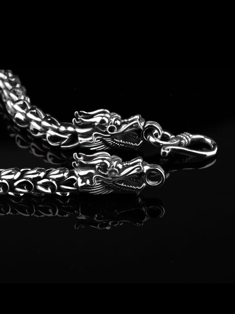 Винтаж серебряные браслеты для человека 925 пробы серебряные ювелирные изделия цепь с драконом браслет длина 20 см с бесплатной подарочной коробке
