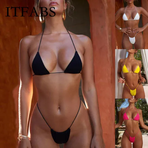 

ITFABS Womens Swimwear Bandage Push-Up Bikini Set Brazilian Triangle Swimsuit Beachwear Two-Piece Suits