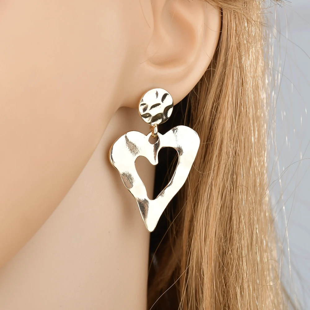 2019 New Design Women Statement Jewelry Gold Silver Color Irregular Love Heart Alloy Drop Earrings For Accessories | Украшения и