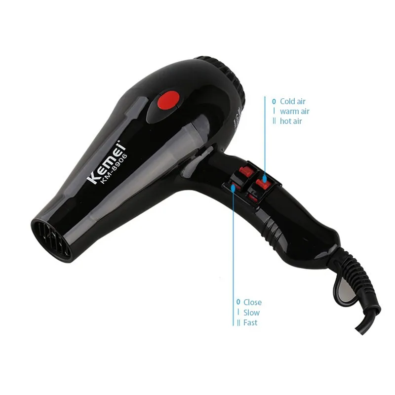 Kemei KM-8906 home negative ion high-power hot and cold air blower Black | Бытовая техника