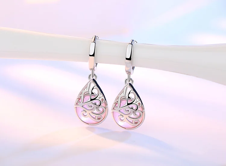 925 sterling Silver Moonlight Opal Tears pattern Drop Earrings Gift pendientes oorbellen boucle d'oreille femmes S