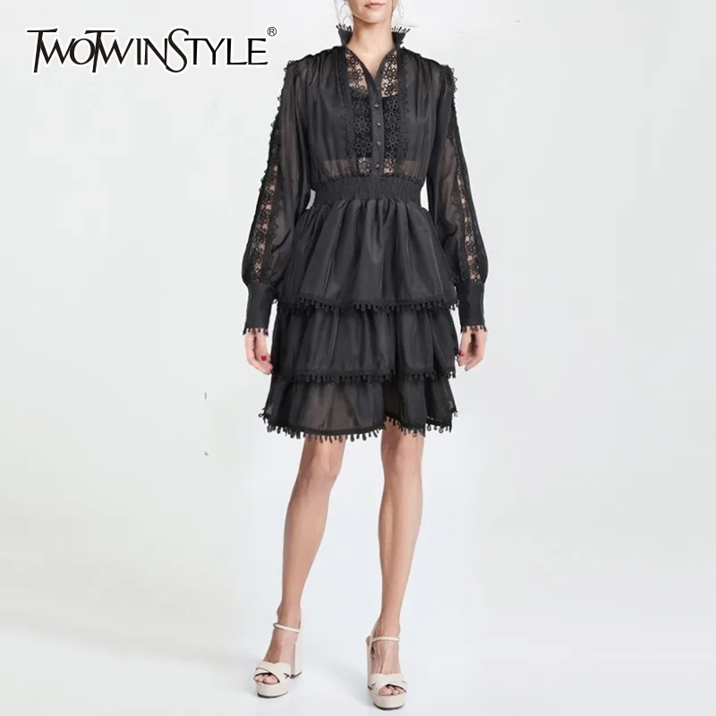 Платье с длинным рукавом TWOTWINSTYLE весеннее корейское воротником стойкой|Женские