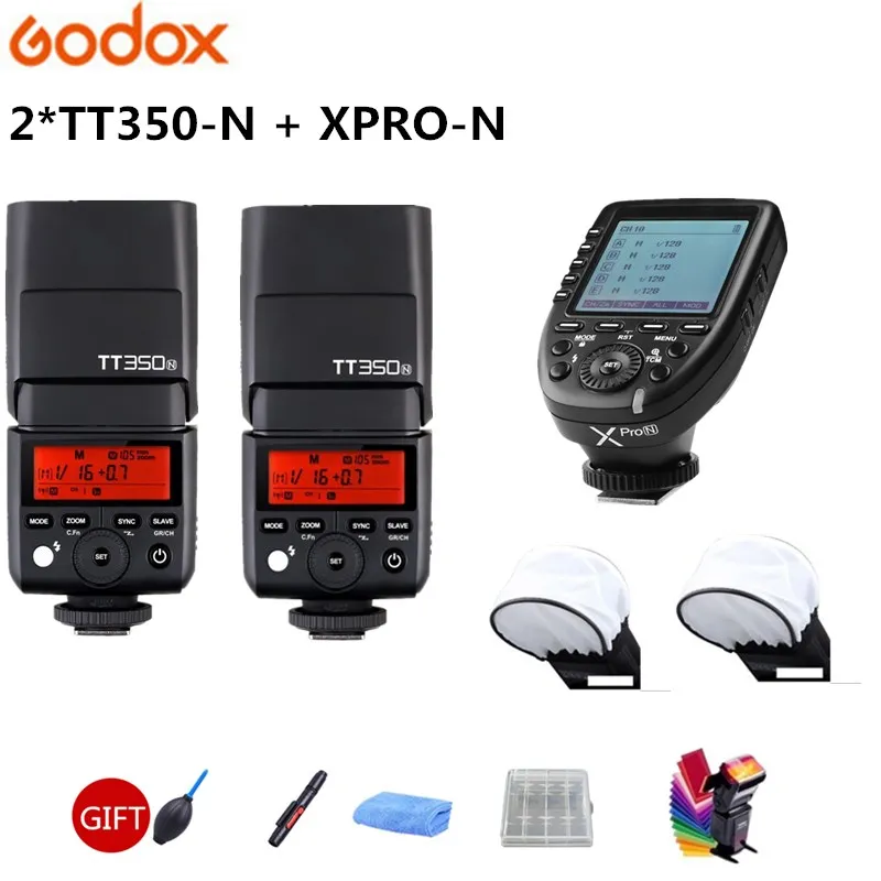 2x Godox TT350N GN36 2 4G Беспроводная HSS 1/8000s ttl вспышка Speedlite + Xpro-N передатчик для Nikon D750 D7200