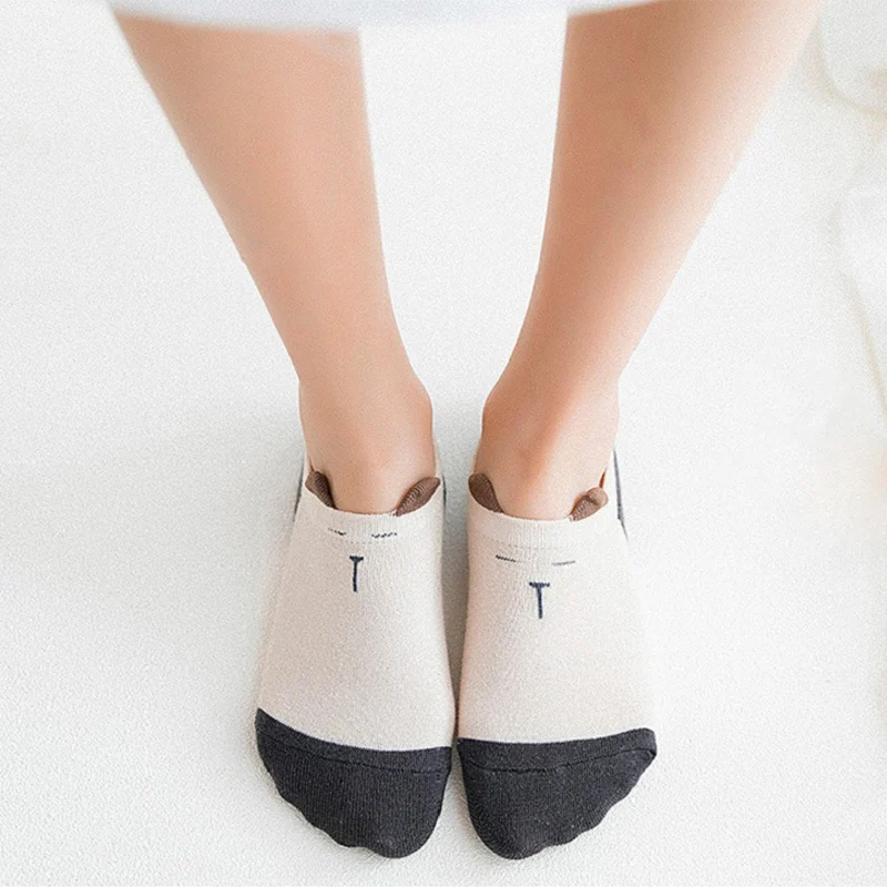 Cute Animal Print Sock Slippers Women Kawaii Cotton Short Invisible Socks Female Cartoon Funny Fashion Calcetines L0115 | Женская одежда