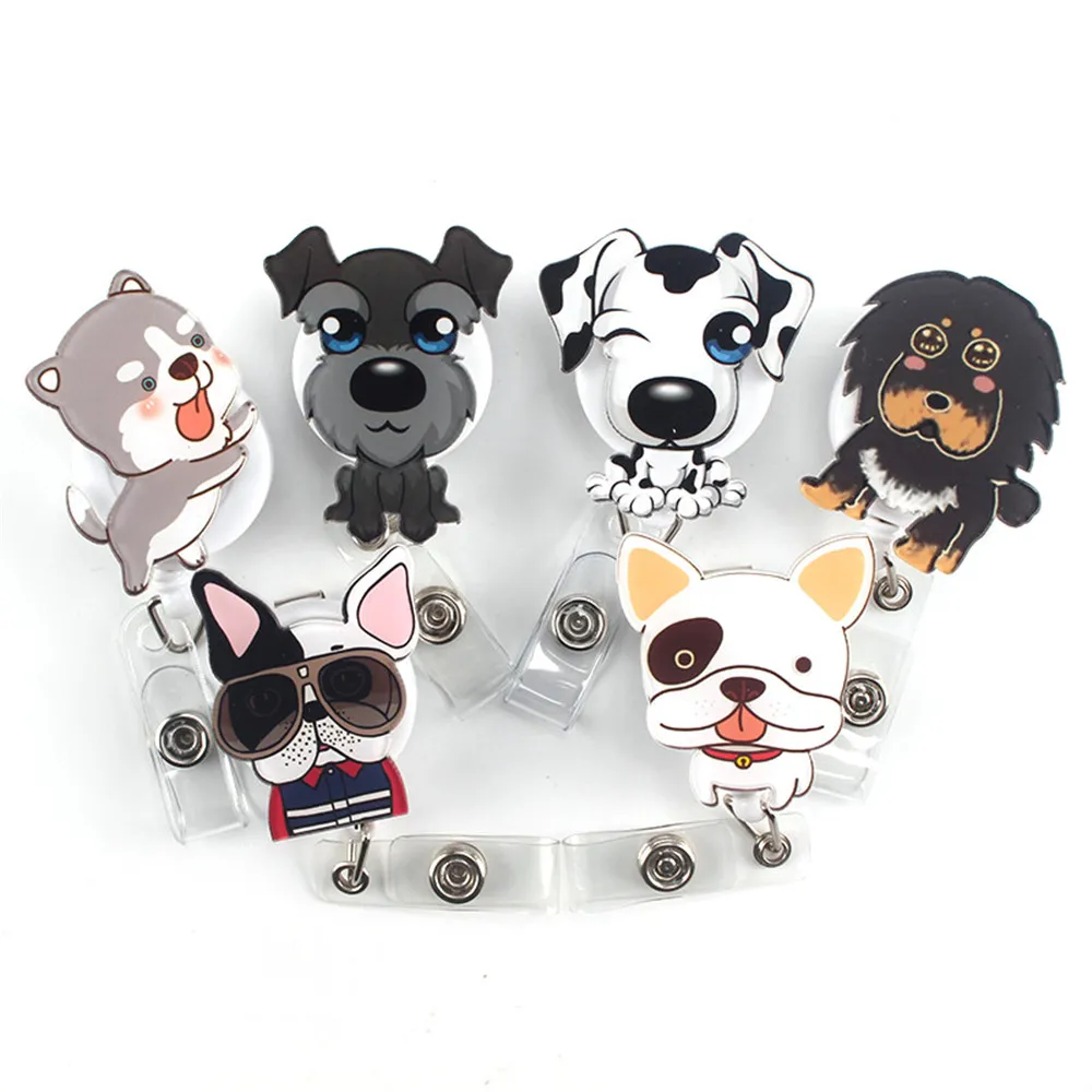 1pc Cute Cartoon Dog Retractable Badge Reel Students Nurse Exhibition Pull Key Holder ID Name Card School Supplies|Бейджи и