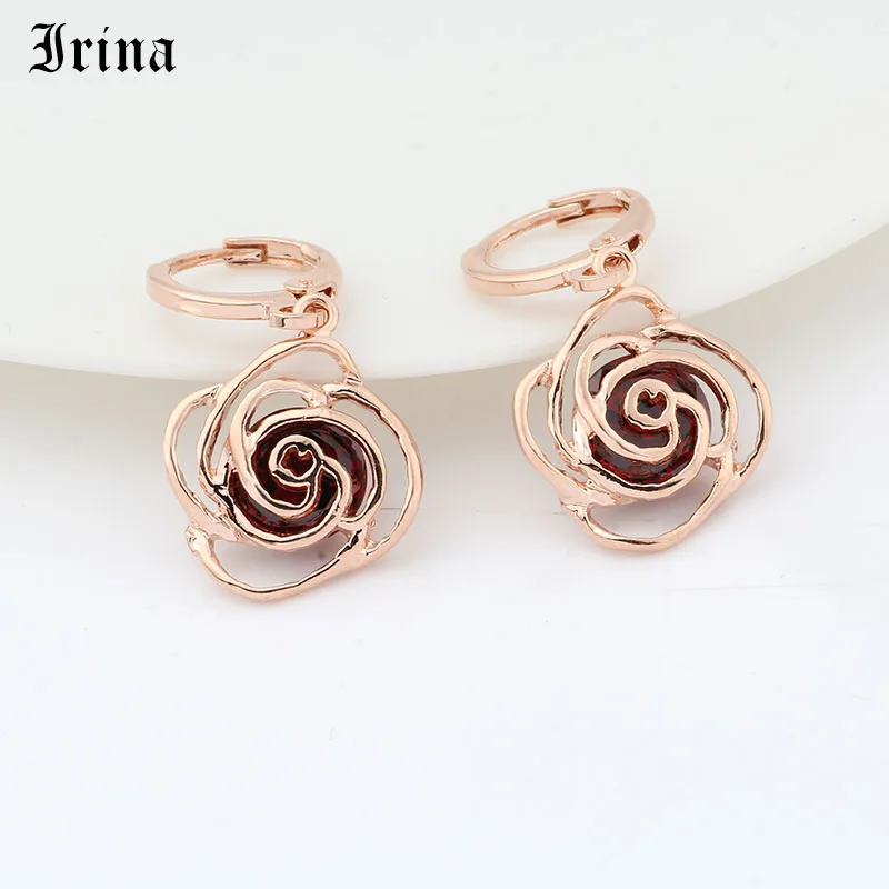 Женские серьги с цветком розы Irina изящные из розового золота 585 пробы 5 цветов