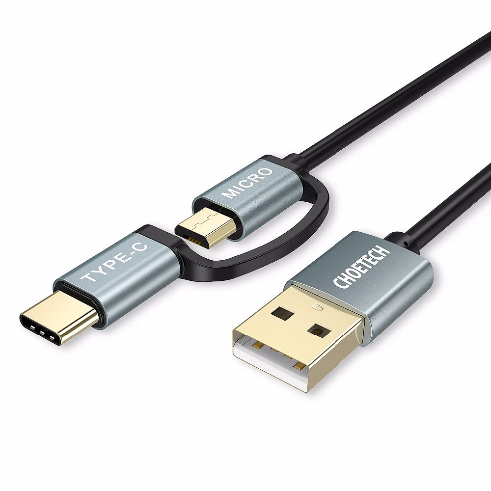 CHOETECH 2 в 1 микро кабель с разъемом Usb Type C (прямой) совместим Samsung Galaxy Note9/8/S9/S|Кабели