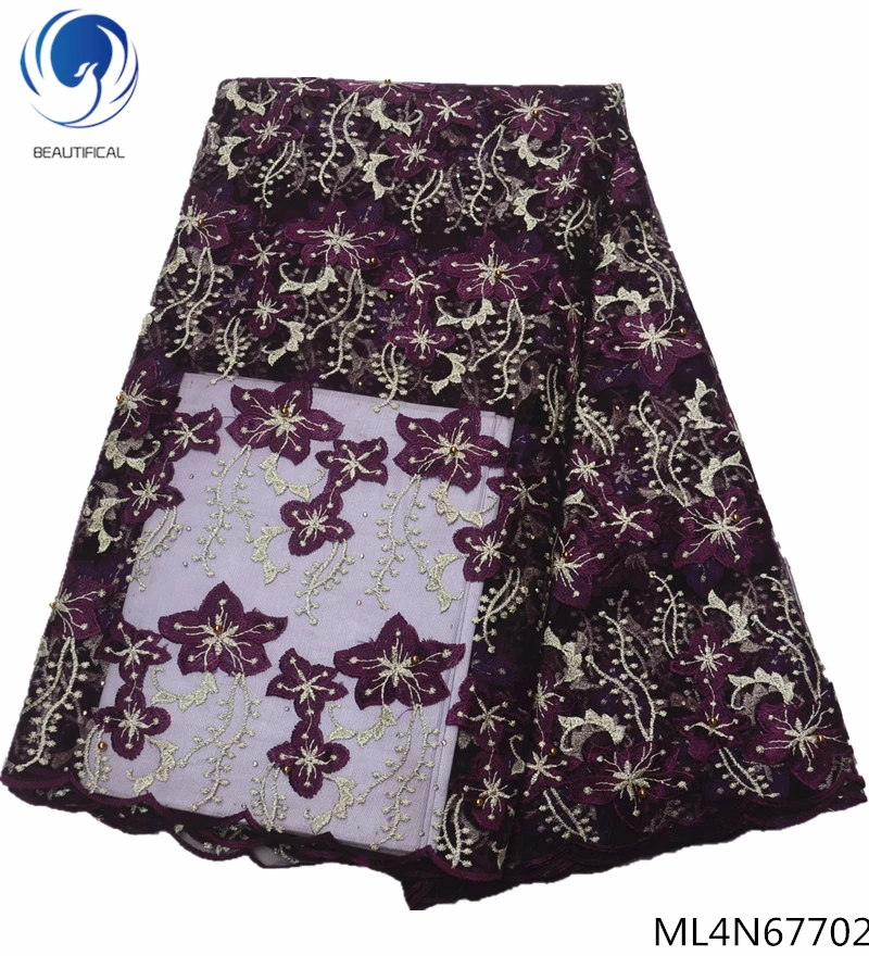 Beautifical lace material mesh fabric embroidery french tulle with flower beads 5 yards per piece ML4N677 | Дом и сад