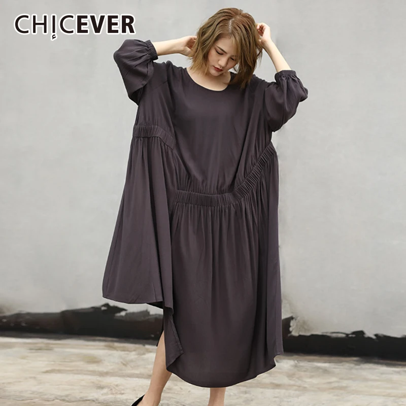 CHICEVER Лоскутные платья для Для женщин с длинными рукавами и круглым вырезом
