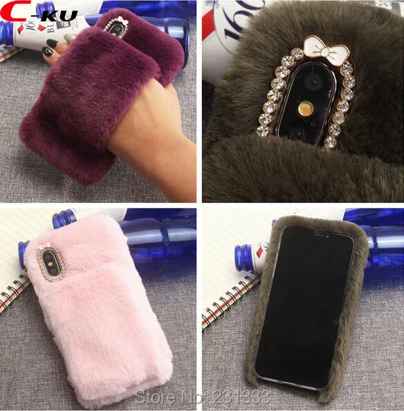 Мягкий чехол из ТПУ C ku с блестящим мехом и пушистым кроликом для Iphone X XS MAX XR 8 7 Plus 6