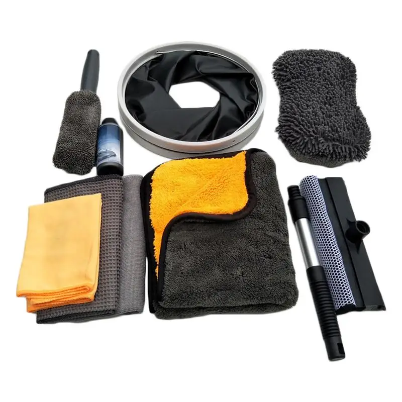 

10 PCS Car Cleaning Tools Kit Set Exterior Interior Cleaning Kit with Bucket Wipes Waxed Towel Special Coated Towel Sponge Block