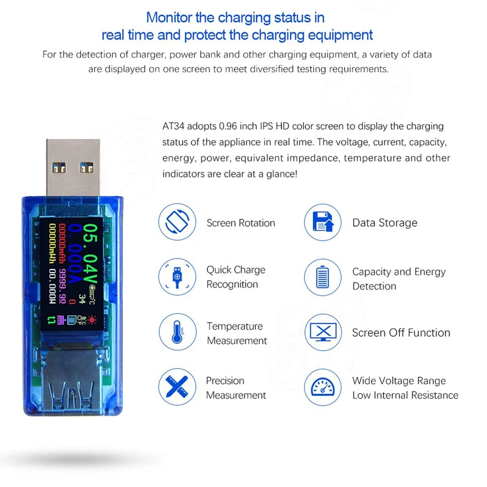 USB 3 0 тестер измеритель мощности напряжения мультиметр тока IPS цветной дисплей