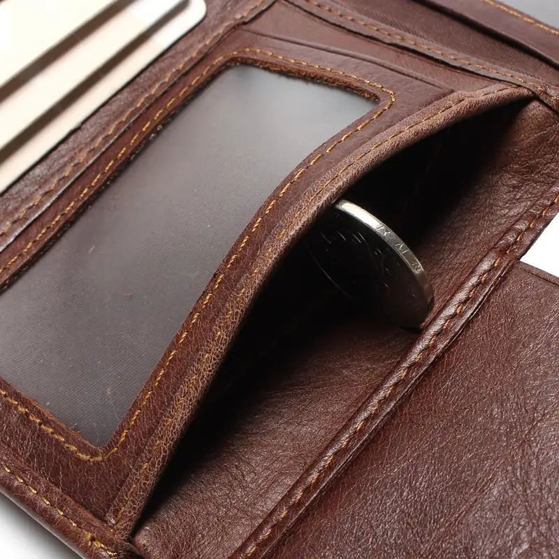 RFID Wallet Antitheft Scanning Leather Hasp Leisure Men's Slim Mini Case Credit Card Trifold Purse images - 6