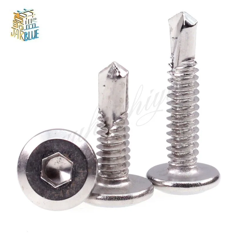 20pcs 410 Stainless Steel M5 M5.5 M6 Flat Head Hex Drill Tail Self-tapping Screws | Обустройство дома