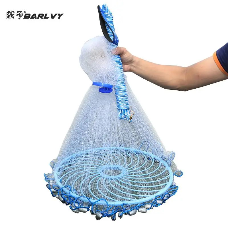 Upgraded American Hand Cast Net with Flying Disc High Strength Fly Fishing Network 300/360/420/480/540/600/720cm Throw