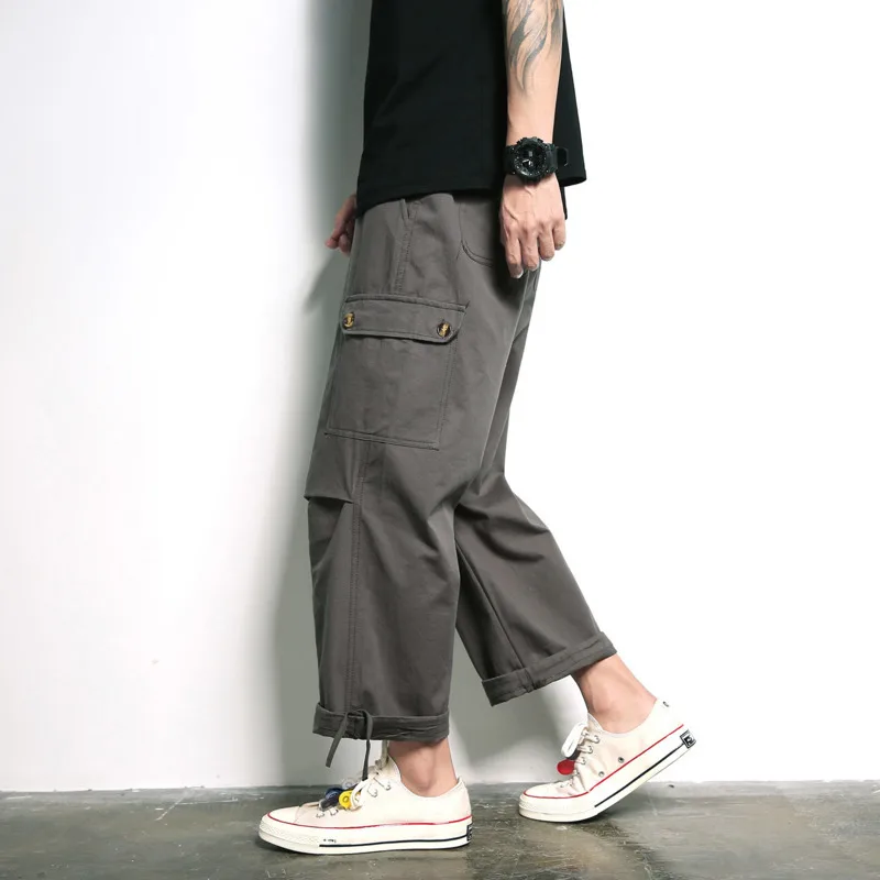 Spring New Pants Men Fashion Retro Solid Color Casual Straight Nine Man Streetwear Trend Wild Hip Hop Loose Overalls M-2XL |
