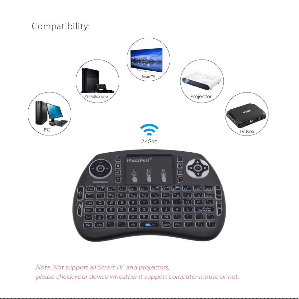 Миниатюрная беспроводная клавиатура с RGB подсветкой iPazzPort 2 4 ГГц Воздушная мышь