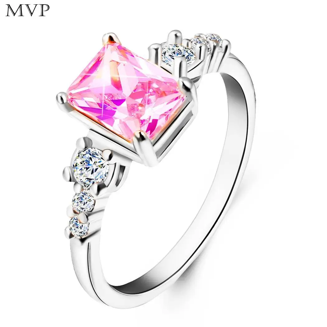 Women Casual Fashion Shiny Rhinestone Inlaid Silver Gold Geometric Pink Decoration Zircon Alloy Ring | Украшения и аксессуары