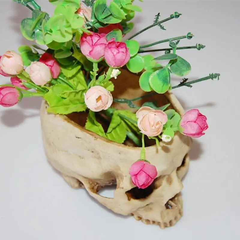 Модель черепа из полимера цветочный горшок с блестящими фруктовыми тарелками