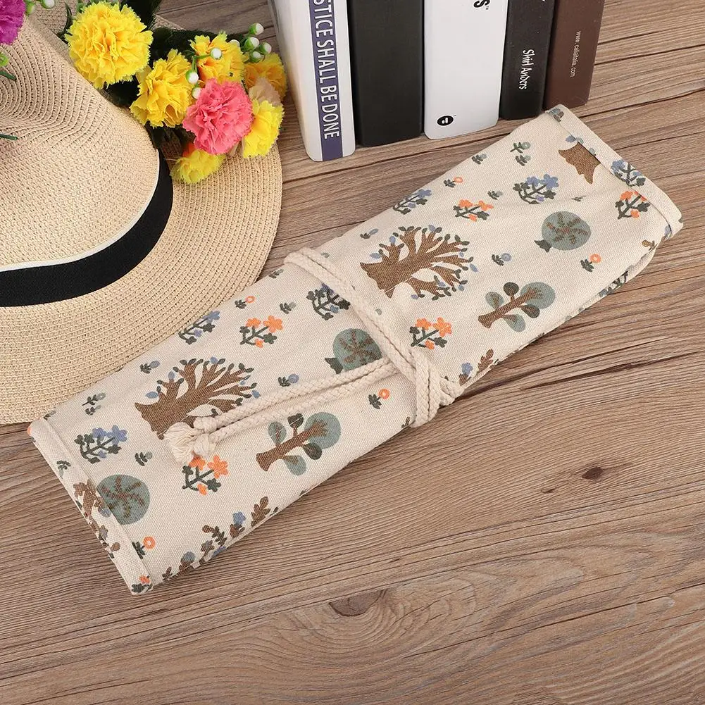 Floral Print Roll Up Pencil Bag Wrap Curtain Pen Case Large Capacity Storage Pouch | Дом и сад