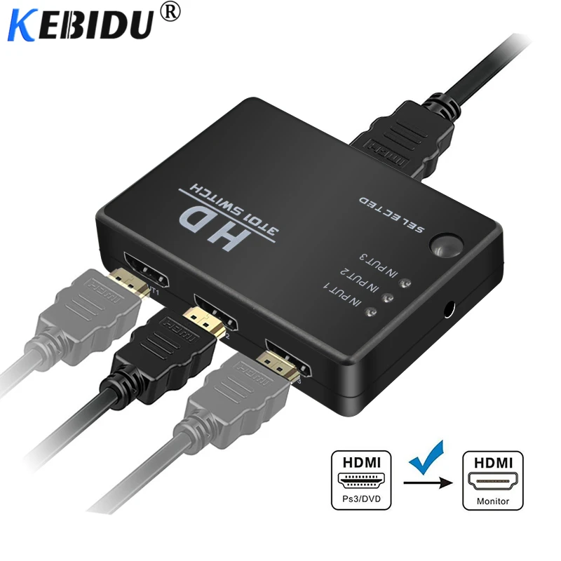 KEBIDU 3 Порты видеокоммутатор HDMI-совместимый матричный распределитель