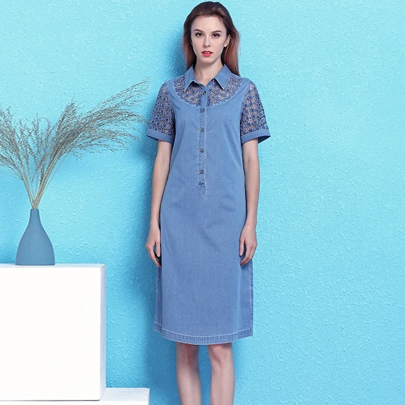 

Женское джинсовое платье с ажурным узором, свободное джинсовое платье большого размера из химического сплава, NW19B6083, весна-лето