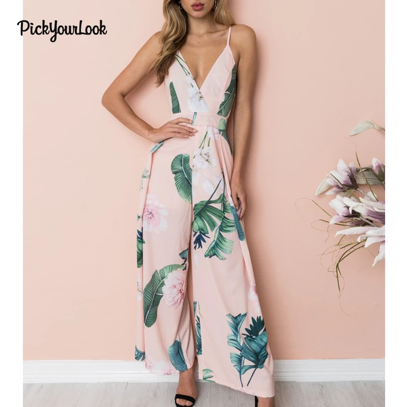 Летний комбинезон PickyourLook с v-образным вырезом и цветочным принтом женские