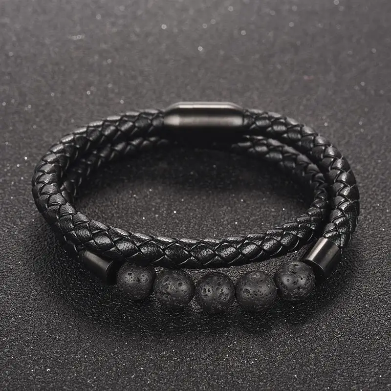 Панк Черный Браслет из натуральной кожи для мужчин натуральный тигровый глаз