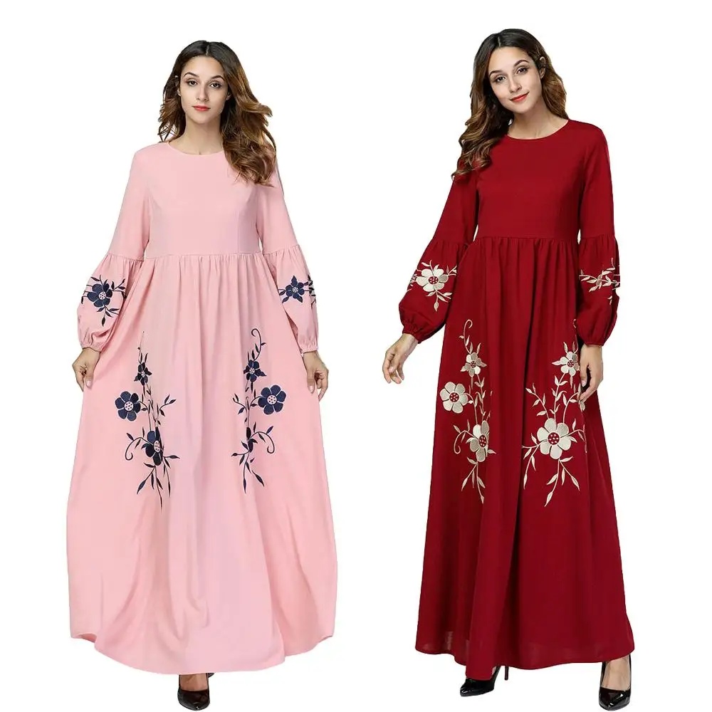 Женское мусульманское платье с цветочным принтом Abaya ТРАПЕЦИЕВИДНОЕ свободное в