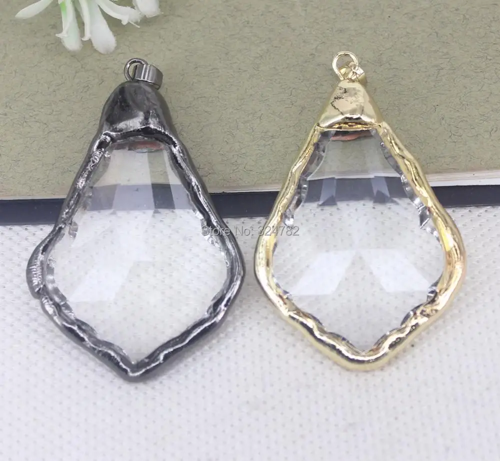 5pcs Natural Clear Quartz Gem stone Wather Drop pendant With Black Gold Metal For Jewelry Making | Украшения и аксессуары