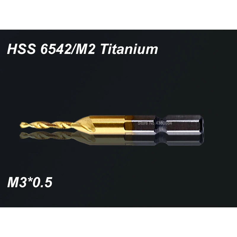 

1Pc 3MM HSS Spiral Pointed Complex Taps Titanium M2 Stainless Steel Tapping Chamfering Tool 1/4" Hex Shank Metric M3*0.5