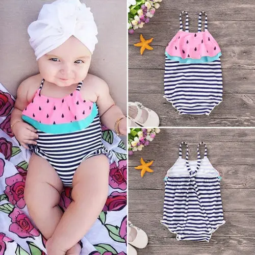 Toddler Newborn Baby Kids Girls Stripe Watermelon Swimsuit Swimwear Ruffle Bikini Bathing Suit Cute Girl Clothes 1-6Y | Детская одежда