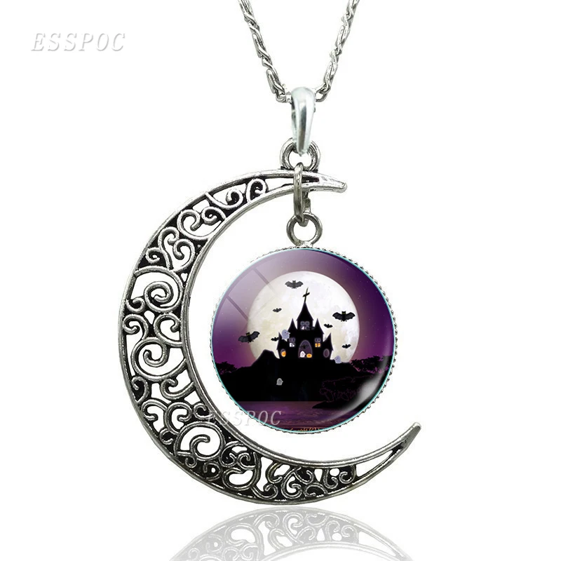Ожерелье на Хэллоуин полумесяц стеклянный купольный кабошон ювелирные изделия