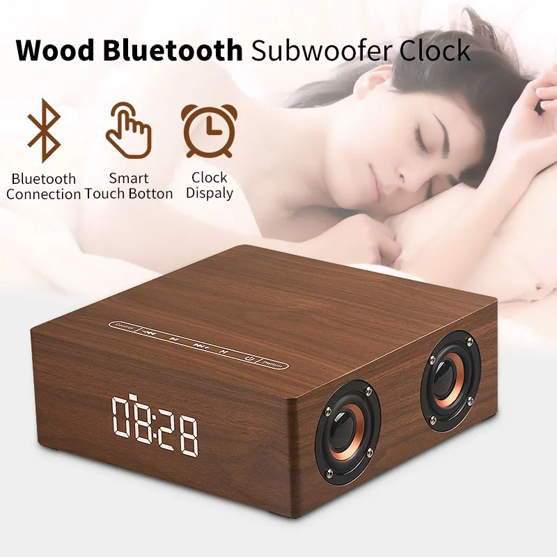 CLAITE портативные деревянные Bluetooth колонки 12 Вт 4 динамика будильник дисплей 3D