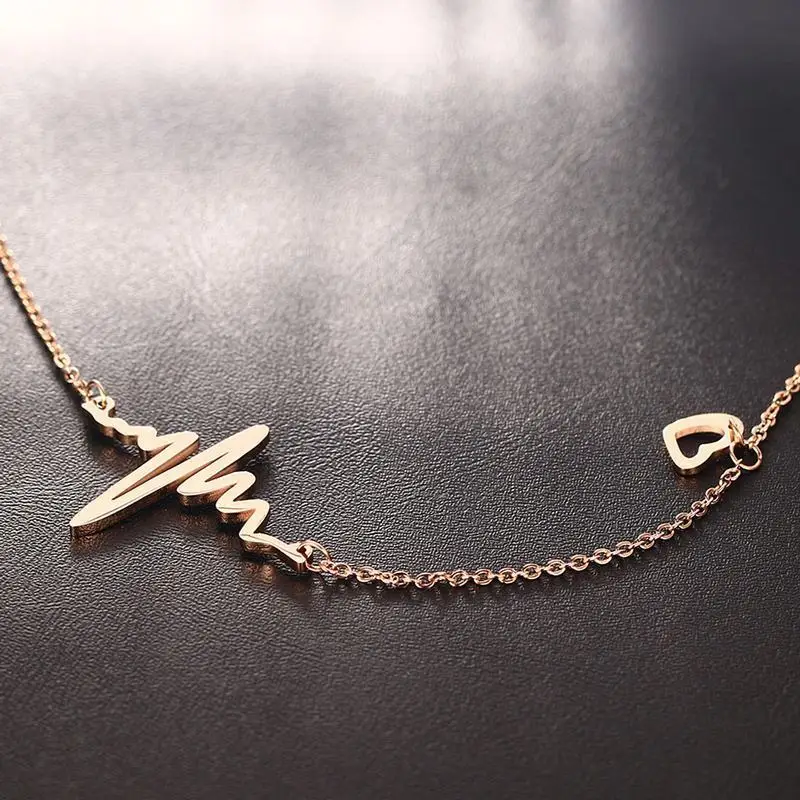 Temperament Heart Beat Trace Choker Necklace for Women Stainless Steel Cardiogram Pendant Elegant Lady Party Jewel | Украшения и