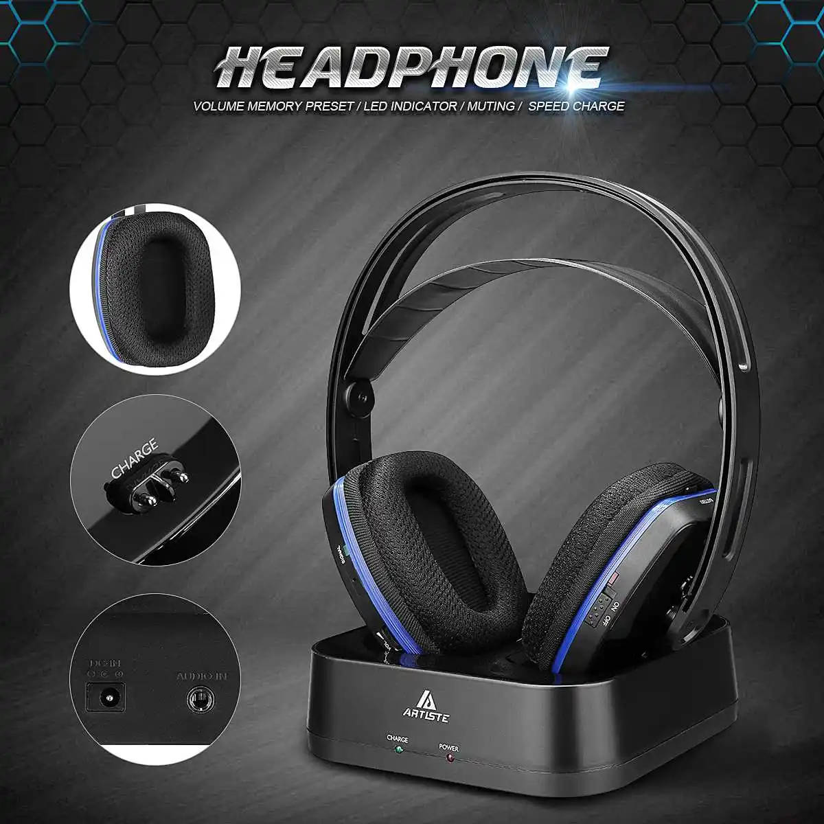 Artiste D2 2,4 ГГц HiFi bluetooth наушники глубокий бас беспроводные ТВ наушники с передатчиком док-станции для мобильного телефона музыки