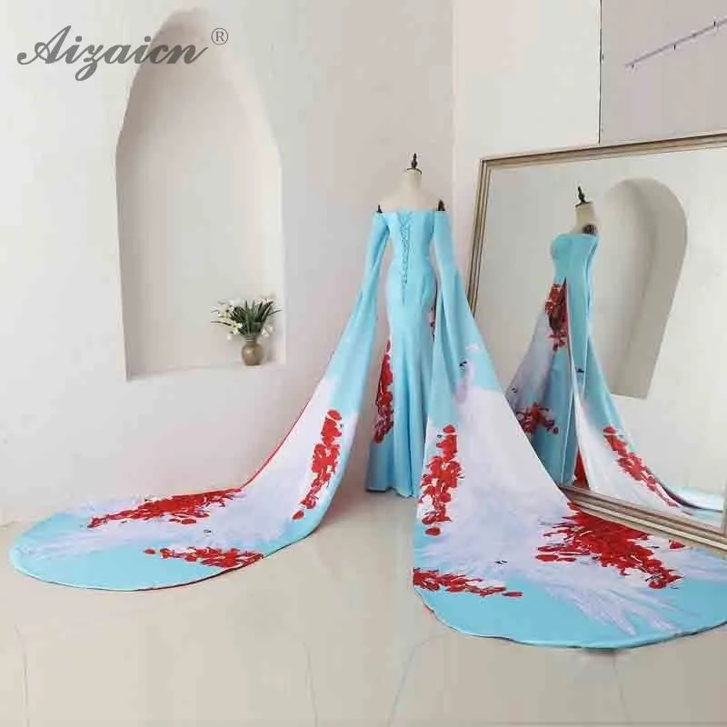 Модное платье на одно плечо Cheongsam длинный хвост кружево платья Qi Pao для женщин в