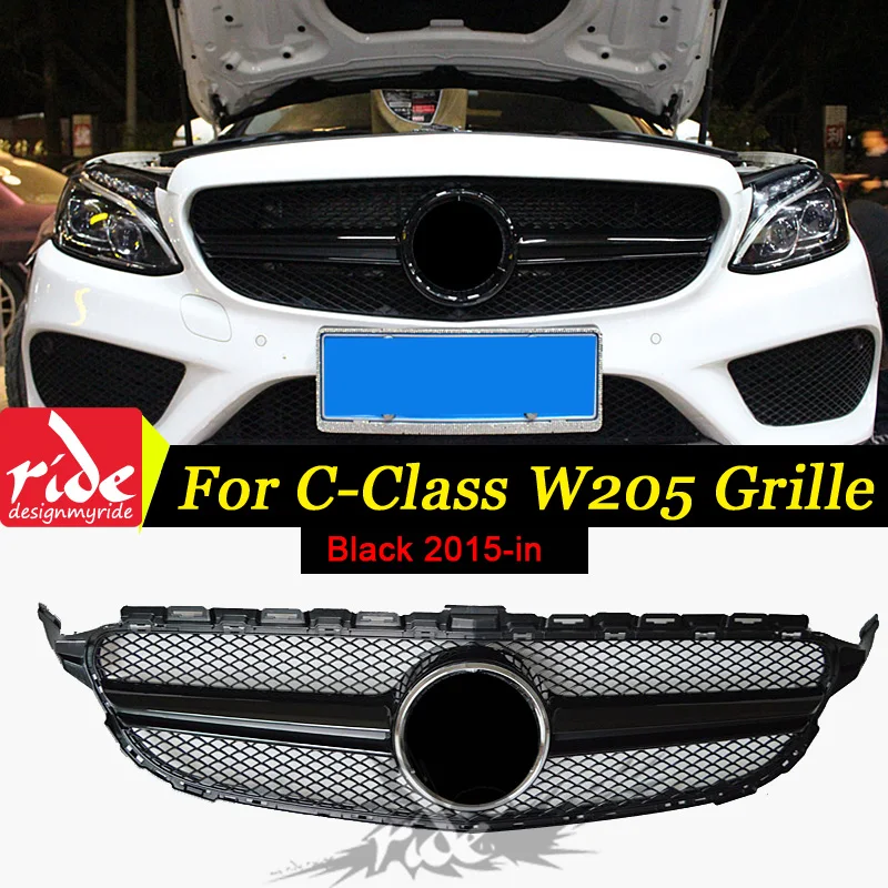 Для Mercedes W205 передняя решетка без эмблемы ABS черный c класс C180 C200 C250 C300 C45 вид