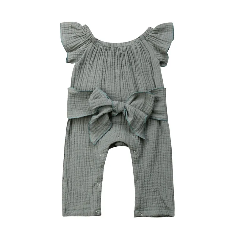 

Pudcoco Малыш для маленьких девочек одежда для малышей комбинезон, Ropa, bebe, однотонная, с бантом на поясе, комбинезон с одним плечом наряды Костюм...