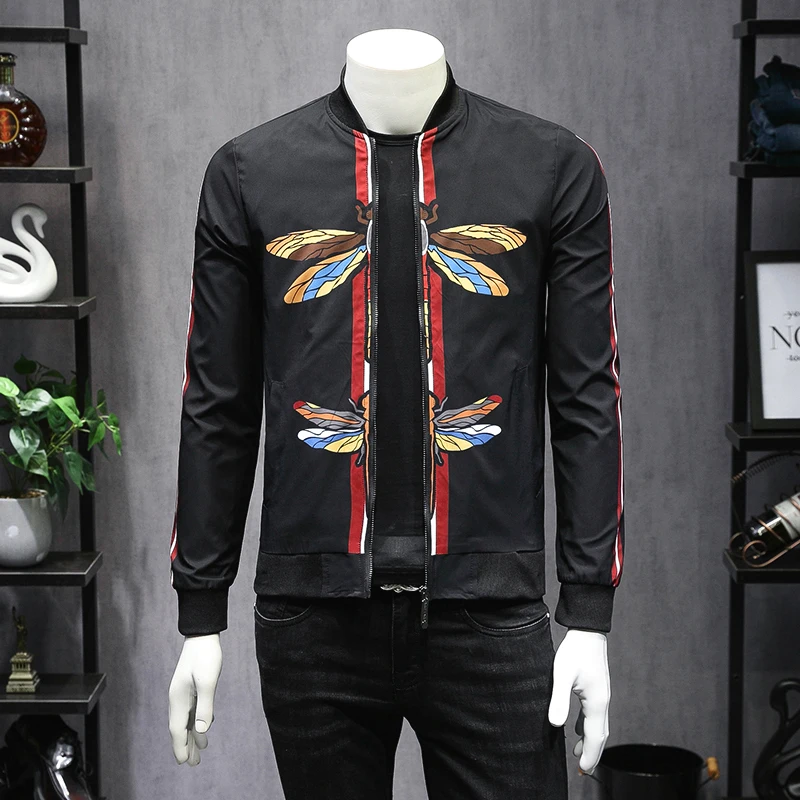 Мужская куртка с принтом стрекозы приталенная Jaqueta Masculina Inverno в полоску рукавом