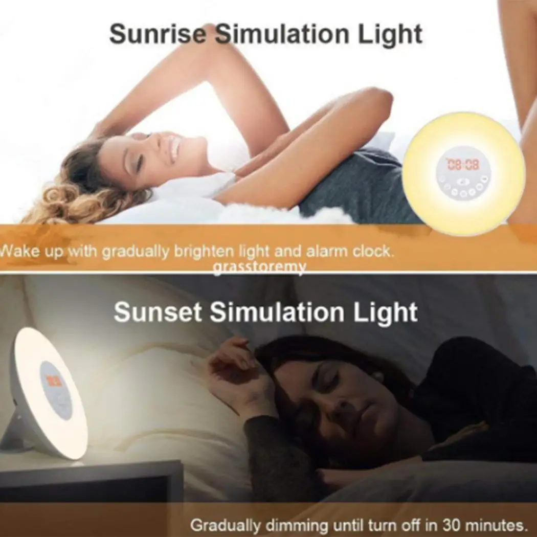 US/UK/AU/EU многофункциональные Wake Up Ночной свет Sunrise моделирование дома Спальня FM