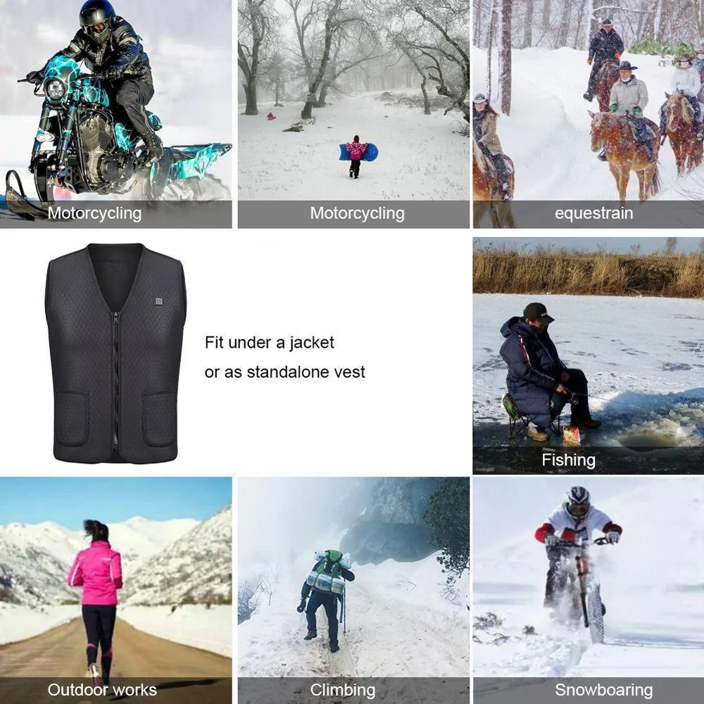 

2020 Winter Electric USB Heated Warm Vest Men Women Heating Coat Jacket Clothing for Winter Motorcycle Travelling Skiing Hiking