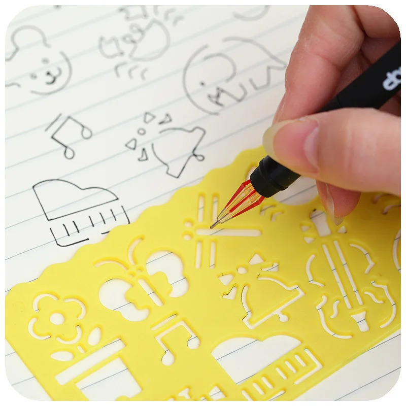 4PCS New Candy Color Lovely Art Graphics Symbols Drawing Template Ruler Student Kids Stencil Rule Stationery Supplies | Канцтовары для