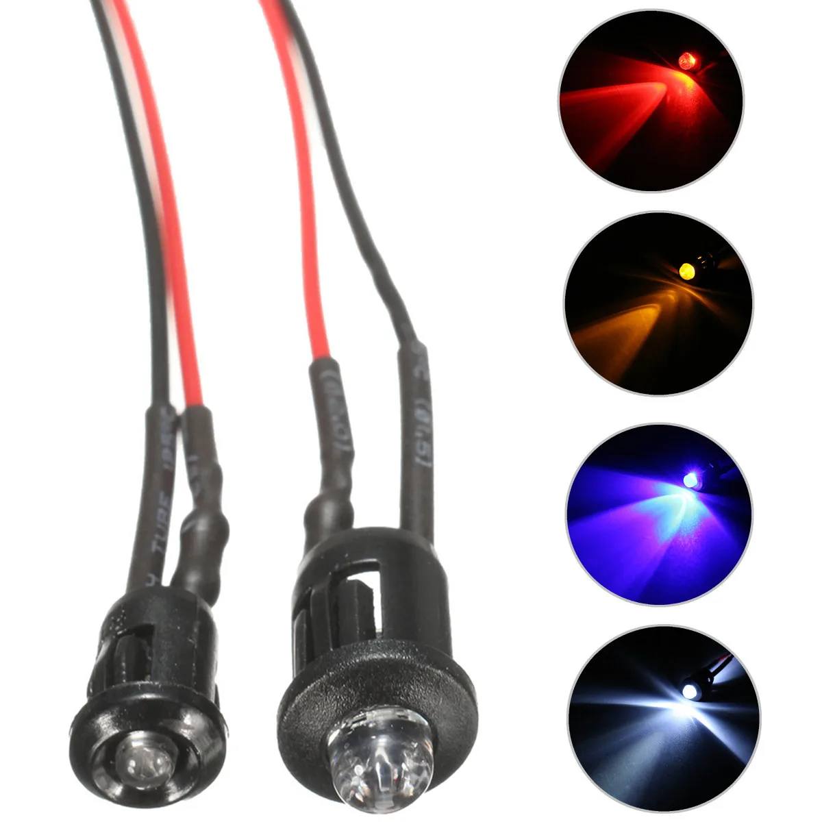 

10x 3mm/5mm 12V Pre-Wired Flashing LED Light Plastic Shell Bulbs Diodes Brightless Water Clear Bulb Prominent Holders Lamp