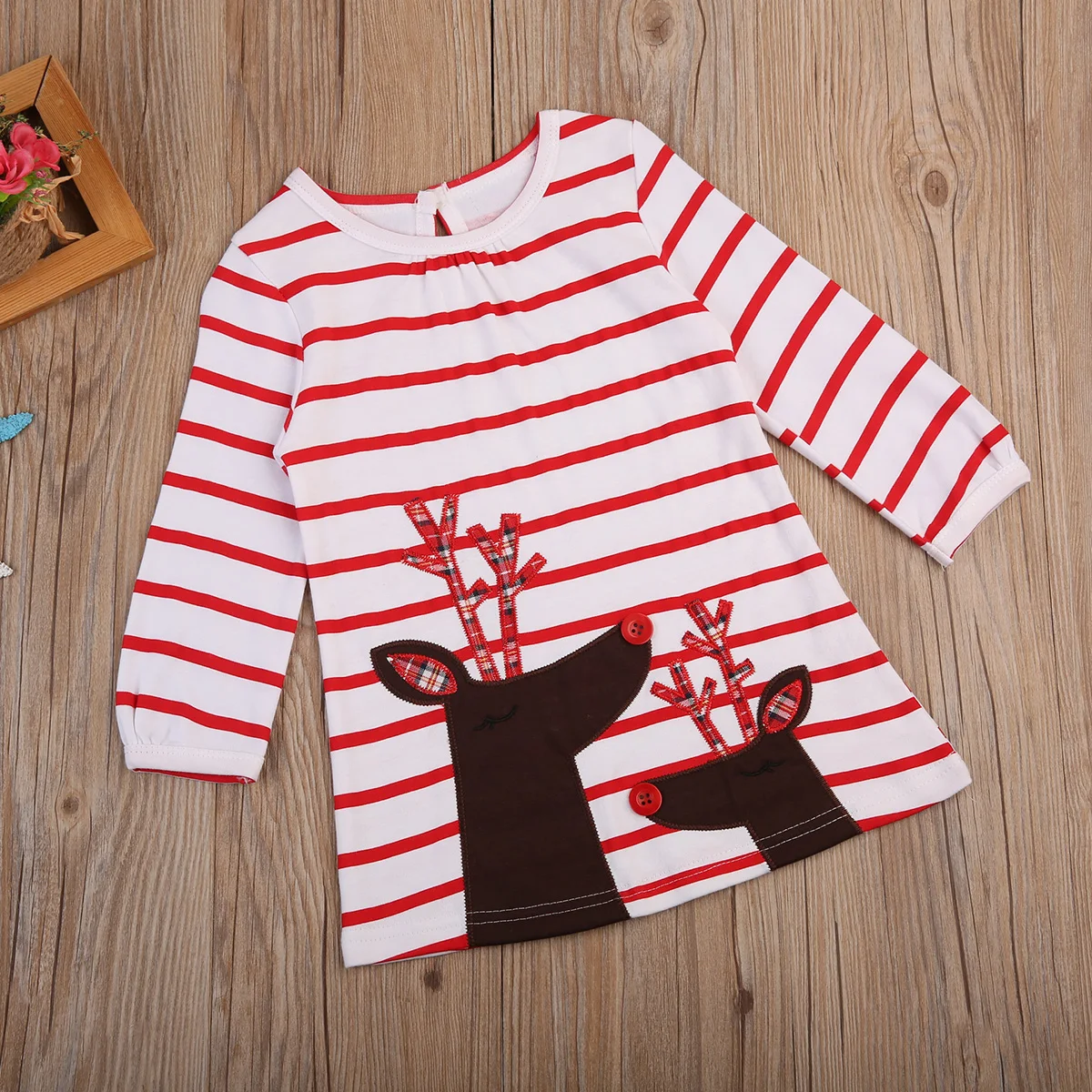Xmas Cute Infant Kids Baby Girls Autumn Dress Clothes Cartoon Deer Print Striped Long Sleeve A-Line Outfit 1-7Y | Детская одежда и