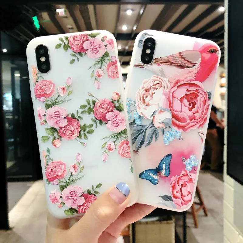Новый 3d Рельефный цветочный чехол для телефона Iphone Xs 7 X 6s 6 8 Plus мультфильм цветы