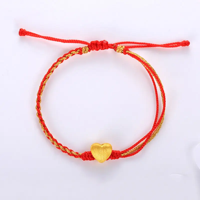 

Solid 24k Yellow Gold Bracelet Smart Heart Bead Golden Cord Bracelet