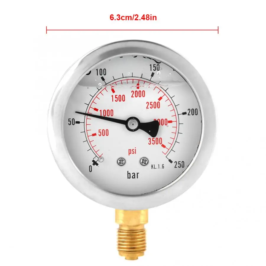 Измеритель давления в шинах 0 250 бар 3750PSI G1/4 63 мм гидравлический вакуумный