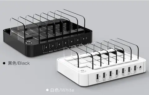 Настольное зарядное устройство USB с несколькими портами, 7 портов USB, быстрая зарядка для телефона и планшетного ПК (белый/черный), кабели